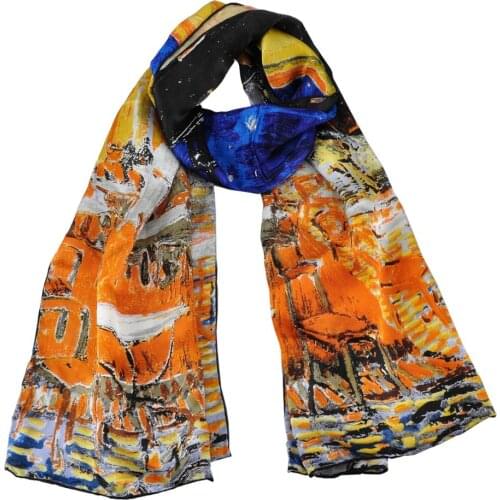 Van gogh Oil Painting Silk Scarf Shawl Bandanna Women Fashion Long Scarves Head Scarf Neck Tie Band Professional Neckerchief