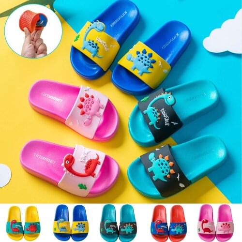 18 Months -11 Years Children Slippers Boy Girl Home Shoes Kawaii Cartoon Dragon Beach Slides Sandals Non-slip Flip Flops Summer