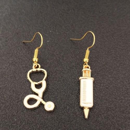 2019 Syringe-Medical-Stethoscope Nurse-Cap Dangle Earrings Real Nurse Antique Silver Color Dangle Earrings Dropshipping