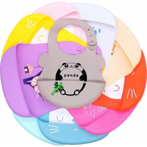 1pcs BPA Free Silicone Bibs Baby Feeding Pocket Adjustable Saliva Pocket Printed Animal Waterproof Food Feeding Bib For Boy Girl