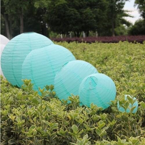 Light Blue Round Chinese Paper Lantern 4-6-8-10-12-14-16inch Hanging Wedding Party Lanterns Decorative Paper Balls Lamps Lampion
