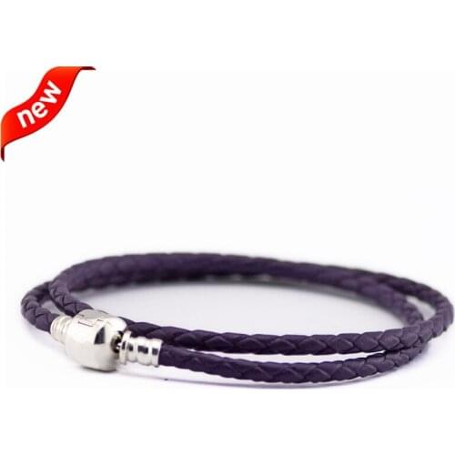 Dark Purple Leather Bracelets 925 Sterling Silver Jewelry Free Shipping