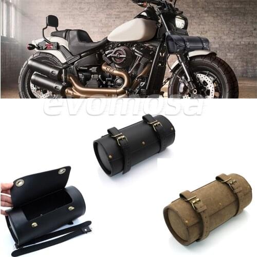 Universal Motorcycle Front Fork Tool Bag Handlebar Saddlebag Roll Barrel Racing Tail Storage PU Leather Bags For Harley XL Dyna