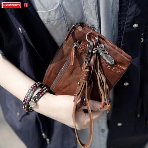 Vintage Leather Men Women Wallet Long large Clutch Bags Handbag Set Hand Phone Passport Couple Purse Maple Leaf Leather Zipper