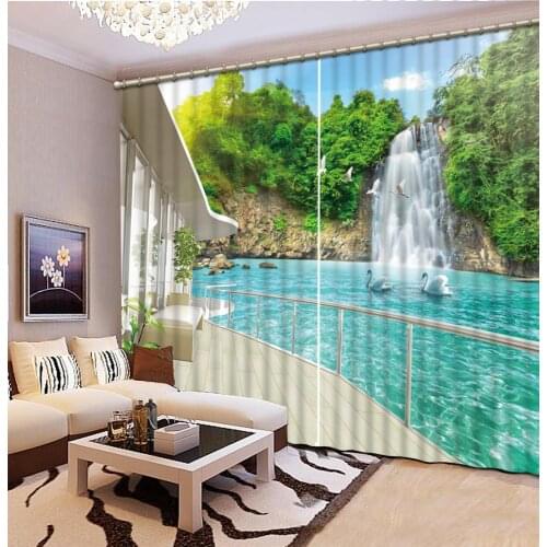 Custom 3D Natural scenery waterfall curtains green curtains blackout curtains for living room Shade Window 3D Curtain