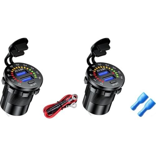 Car Motorcycle Boat Dual USB Charger 4.8A Fast Charging Adapter USB Power Socket with LED Streamlight Voltmeter On/Off Switch