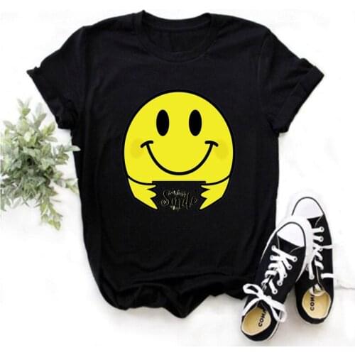 Mayos Womens T-shirt Miss You Smiley Face Printed T-shirt Womens Kawaii T-shirt One Direction Top Unisex Hip Hop Top