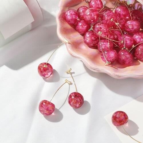 Korean Trendy Sweet Acrylic Cherry Shaped Pendientes Earring For Women Contracted Piercing Earrings 2021 Fashion Jewelry