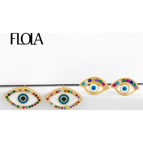 FLOLA Rainbow Evil Eye Earrings For Women Small Turkish Eye Earrings CZ Cubic Zirconia Rainbow Jewelry Brinco olho grego erss82