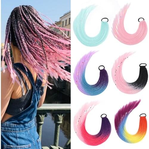 MISS ROLA Chignon Hair 24Inch 50G 12Roots Hair Ring Braided Ponytail Hair Synthetic Braiding Hair Hairpiece With Rubber Bands