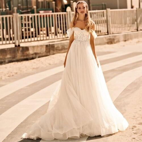 Off The Shoulder Sweetheart 3D Flowers Beads Appliques Lace Zipper Tulle Wedding Dress 2021 Vestido De Noiva Bridal Gown