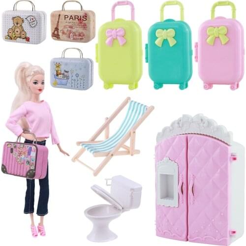Barbies Furniture Mini Plastic Material Color Suitcase Sofa Wardrobe Accessories For Barbies Doll,Christmas Gifts For Kids Toy