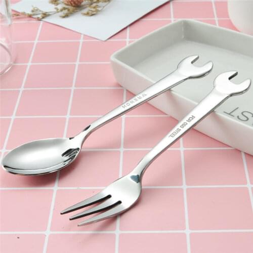 1PC Creative Wrench Shape Tableware Home Kitchen Stainless Steel Fork Spoon Gift Fruit Dessrt Salad Forks Cutlery fashion @C