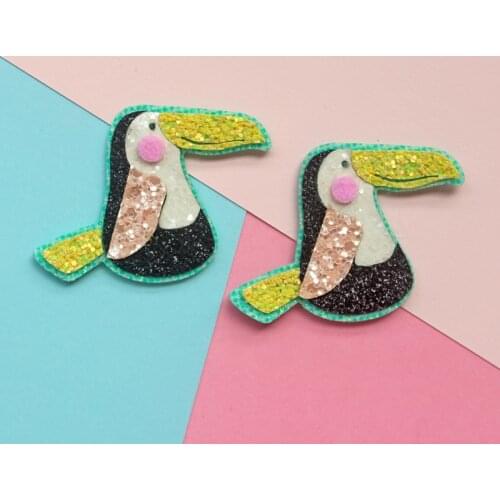 10pcs Glitter Toucans for DIY Baby Girl Accessories Kawaii Animal Hair Clips Kids Headwear Patches