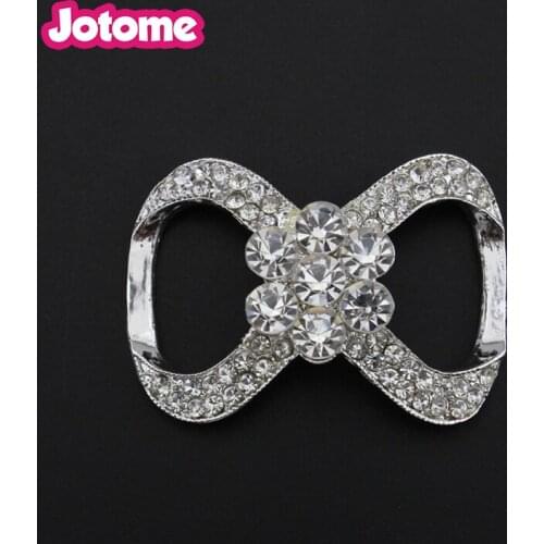 8pcs/lot 50mm Rhinestone Bow ribbon slider buckle For Wedding Invitation card