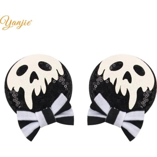 2021 Halloween Festival 2.8" Sequins Mouse Ears Hair Clip DIY Hair Accessories For Girl Ponytail Princess Barrette Headwear