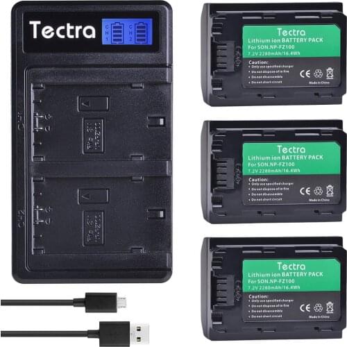 3PCS 2280mAh NP-FZ100 NPFZ100 NP FZ100 Battery+LCD Dual USB Charger for Sony NP-FZ100, BC-QZ1, Sony a9, a7R III, a7 III, ILCE-9