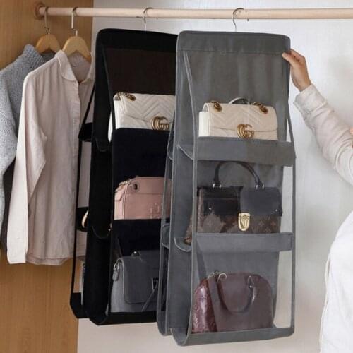 6 Pockets Foldable Hanging Handbag Organizer Purse Storage Bag Transparent Sundry Pocket Dustproof Wardrobe Closet Hanger