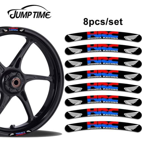 Jump Time 13cm x 1.3cm 8Pcs For Wheel Stripes HRC Racing Rim Stickers Set Car Motorbike Motorcycle JDM Racing Vinyl Decal Decor