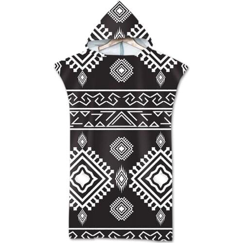 Geometric Pattern Microfiber Fabric Adult Bath Towels Beach Towel Changing Bathrobe Cloaks Hooded Swimming Bath Towels