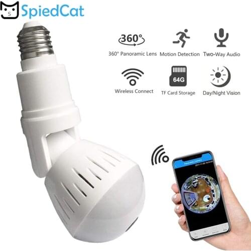 360 Panoramic Wireless Fisheye Bulb IP WiFi 1080P HD Camera for Home Security System Cameras Baby Monitor Remote Lighting Lamp