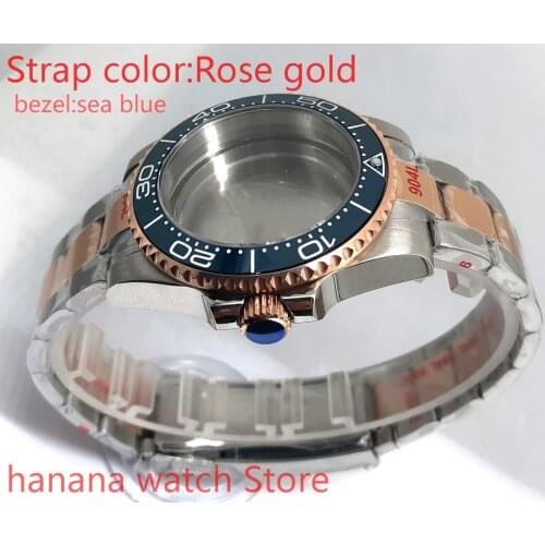 Bliger 904L stainless steel rose gold strap bracelet with 40mm sapphire glass ETA mingzhuji NH36 MH35 case, bezel sea blue