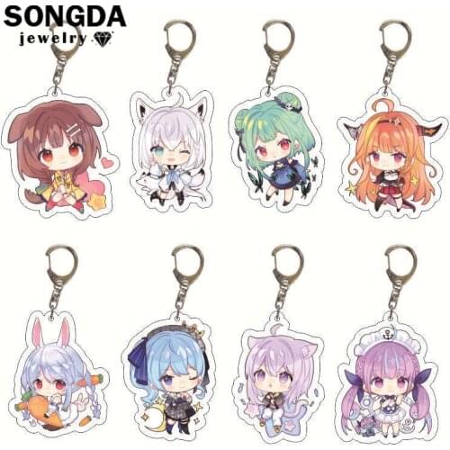 Keychain Anime Hololive Vtuber Q Version Figure Uruha Rushia Hosimati Suisei Inugami Korone Acrylic Bag Car Pendant Keyring Gift
