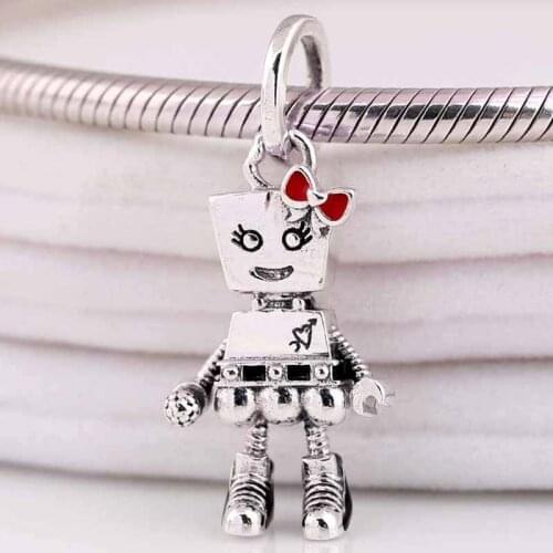 Original Red Enamel Bella Bot Punk Band Pendant Beads Fit 925 Sterling Silver Charm Bracelet Bangle Diy Jewelry