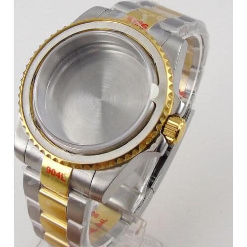 316L Stainless Steel Yellow Gold Watch Case Sapphire Glass for NH35 NH36 Rotating Bezel Solid Backcover Screw Down Crown