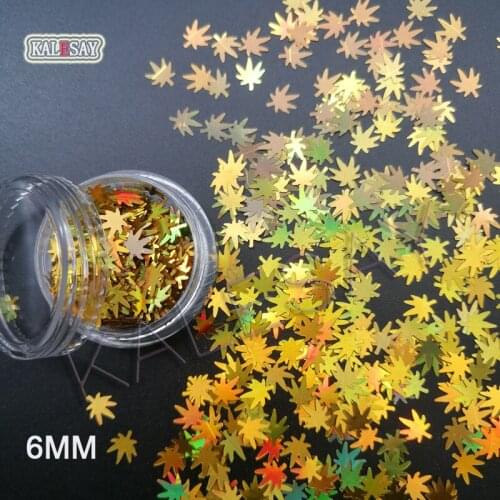 DIY Laser Gold Nail Sequin 6mm Leaf Shape Sequins Paillettes for Nails Beauty,Lady Manicure Wedding Decoration Confetti