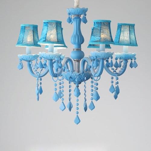 E14 LED Modern Art Deco Iron Crystal Fabric Blue Suspension Luminaire Lampen Lustre Pendant Lights.Pendant light For Foyer