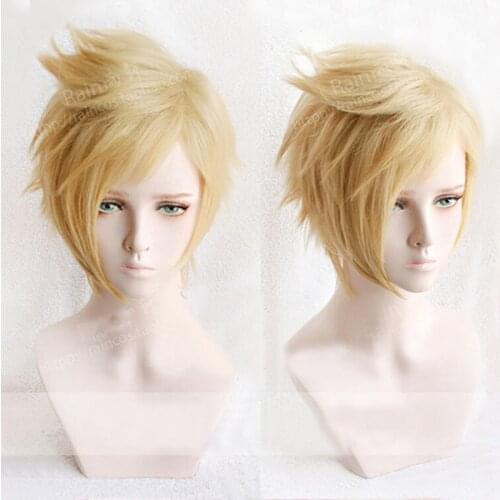 FF15 Final Fantasy XV Prompto Argentum Short Linen Blonde Cosplay Costume Wig Heat Resistance Fibre Hair Wigs + Wig Cap