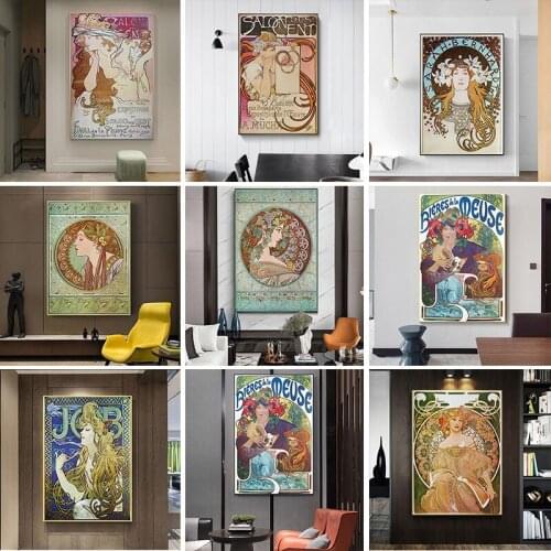 Alphonse Mucha Canvas Paintings Art Posters and Prints Vintage Woman Wall Art Pictures Cuadros Home Decoration Room Decor