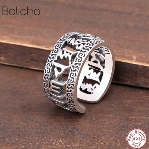 Handcrafted 100% 925 Silver colour Tibetan Six Words Ring Buddhist OM Mantra Thai silver colour Ring Good Luck Ring Resizable