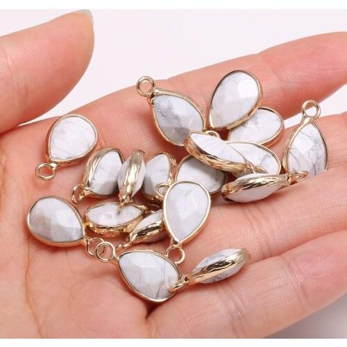 Natural Stone Pendant Golden plated White Turquoises Crystal For Jewelry Making DIY Necklace Earrings Accessories 10x14mm