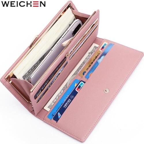 WEICHEN Fashion Women Long Clutch Wallets With Clip Cell Phone Pocket Card Holder Brand Designer Ladies Wallet Female Purse Clam
