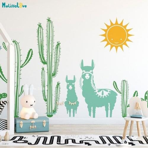 Llama and Cactus Wall Stickers Desert Nursery Decor for Kids Baby Colorful Decals Self-adhesive DIY Murals YT4757