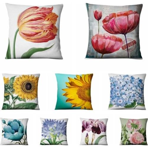 Floral Plants Printed Square Cushion Decorative Pillows Fine Cotton Linen Pillowcase Home Decor Sofa Throw Pillow Almofada Luxo