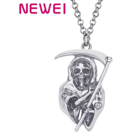 Newei Halloween Alloy Plated Antique Gold Grim Reaper Necklace Aesthetic Long Pendant Jewelry For Women Girls Teen Novelty Gift