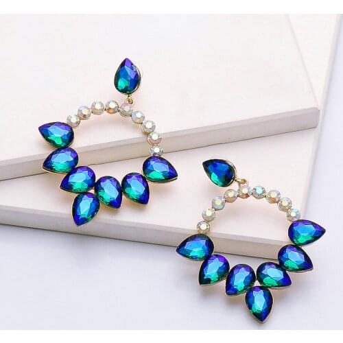 New Hollow Out Heart Colorful Crystal Drop Dangle Earrings For Women High-Quality Fashion Rhinestone Statement Ear Ring Jewelry