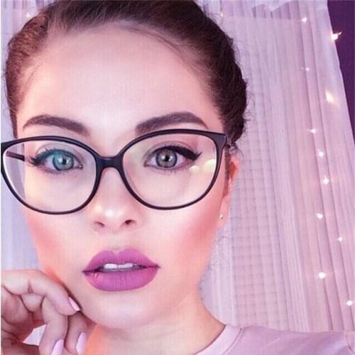 Black Spectacle Frame Cat Eye Glasses Frame Clear Lens Women Brand Eyewear Optical Frames Myopia TransparentTemples for Glasses