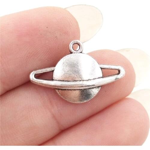 BULK 30 Zinc Alloy Saturn Planet Charms Antique Silver Plated 20*13mm 0.8g