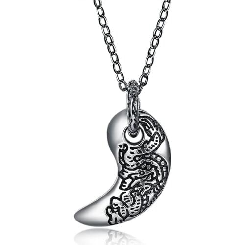 ZEMIOR 925 Sterling Silver Punk Vintage Pattern Crescent Moon Pendant Necklaces Trendy Personality Unisex Necklace Jewelry