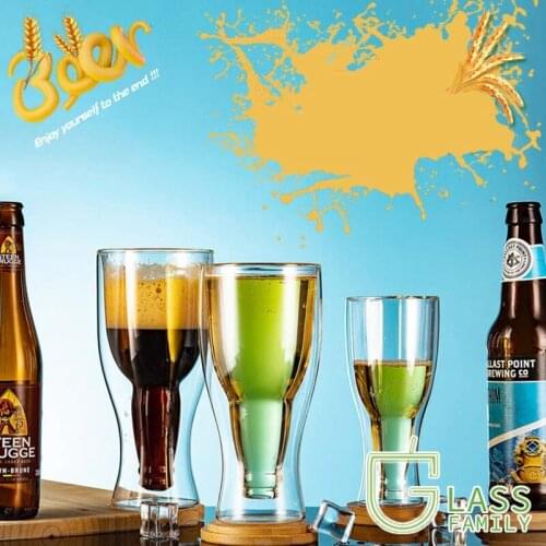 GF Beer Cups Double Wall Glass Creative Mug Insulation Drinking Glasses Cup Borosilicate Glasses Coffee Mug Cocktail Glass