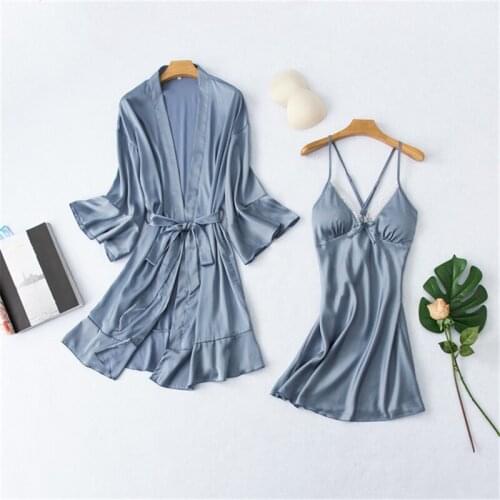 Pajamas spring and summer home service ladies pajama dress Korean bathrobe cross strap temperament suit nuisete femme sexy