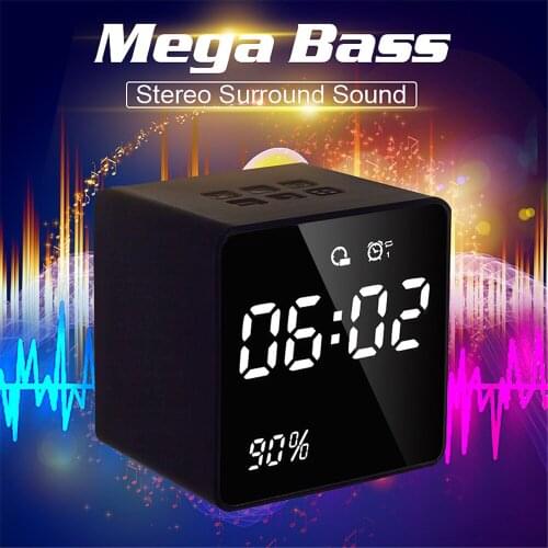 Portable Mini Subwoofer LED Alarm Clock, Wireless Bluetooth Speaker Card 3 Playback Modes Long Standby Time FM Radio