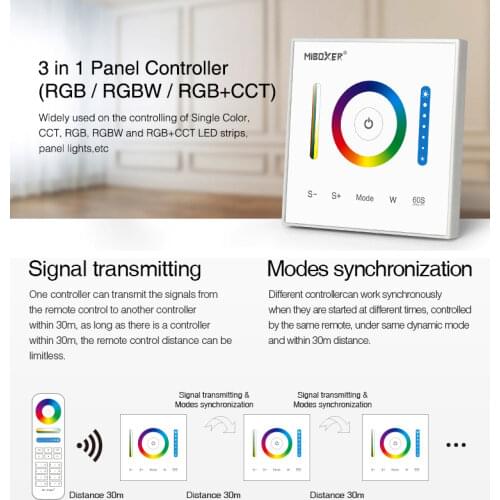 Miboxer Wall-mounted 86 touch Panel DC12V 24V Max10A Single color/CT/RGB/RGBW/RGB+CCT LED Strip Controller 3 in 1 dimmer Switch