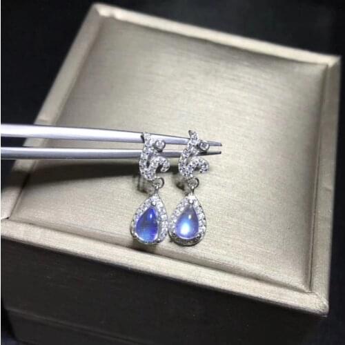 Fashion elegant steam water drop natural blue moonstone drop earrings Natural gemstone earrings S925 silver girl party jewelry