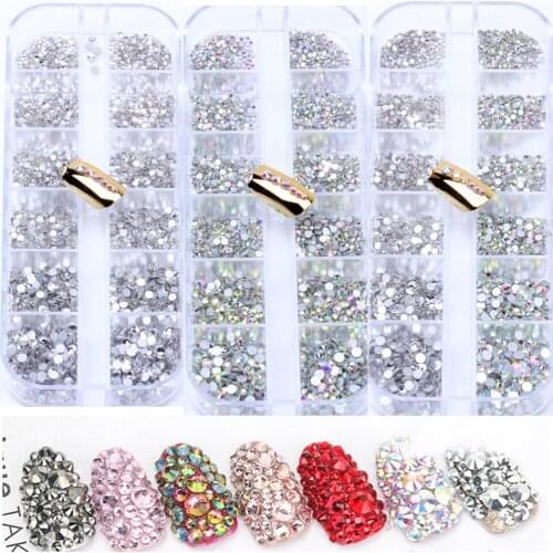 Boxed Nail Gems 3360pcs Single color Double color ss3- ss10 Glass Non-hotfix Flatback Nail Rhinestones 3d Nail Art Decorations