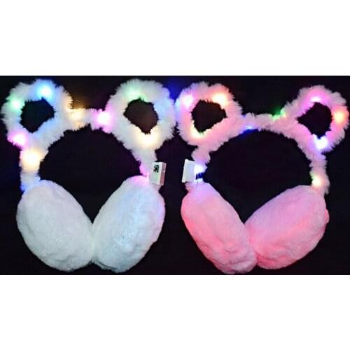 Fashion LED Glow Light Cat Bear Ear Plush Earmuffs Soft Headband for Kids Women Girls Ear Cap Winter Outdoor